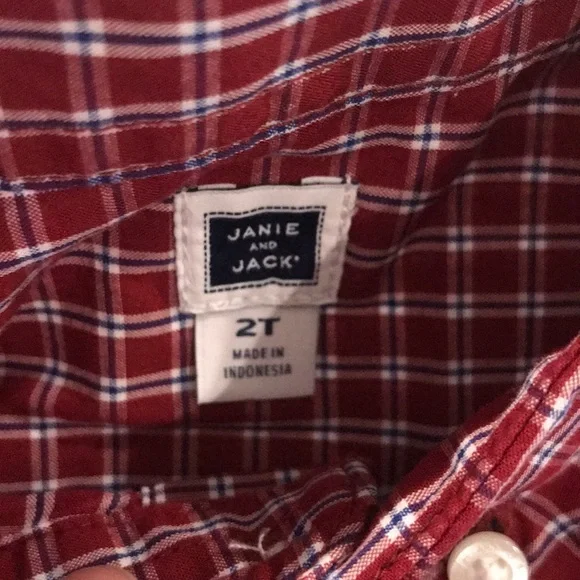 💕HP 11/12💕Janie and Jack Red, navy & white button down shirt - Picture 3 of 3